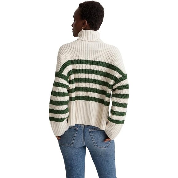 Madewell Kira Mockneck Sweater XS NWT Varsity Green Stripe - Picture 2 of 4